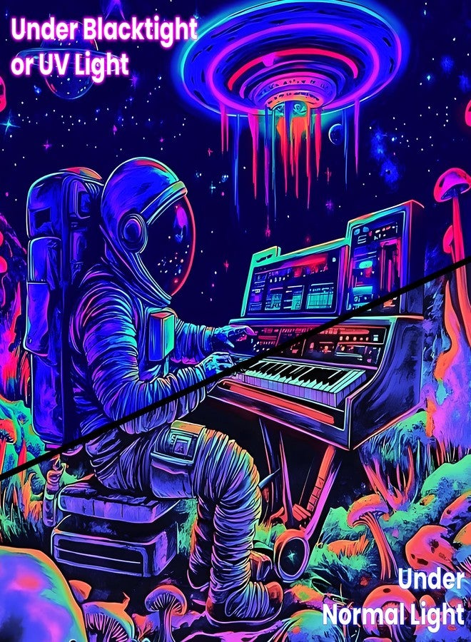 BVBOX Astronaut Space Blacklight Tapestry 79"x59", UV Reactive Astronaut Electronic Piano Universe Galaxy Planet Glow in Dark Music Tapestries, Black Light Neon Upright Poster Wall Hanging Backdrop Decor for Bedroom Living Room - Image 4